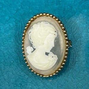 Vintage Hand Carved Shell
Cameo Brooch Women's
OS Gold-tone Oval Lady Portrait